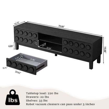Media console with 4 drawers and cable management, black wood finish, HouseOfZazla TV stand on Tampa Home & Garden Store