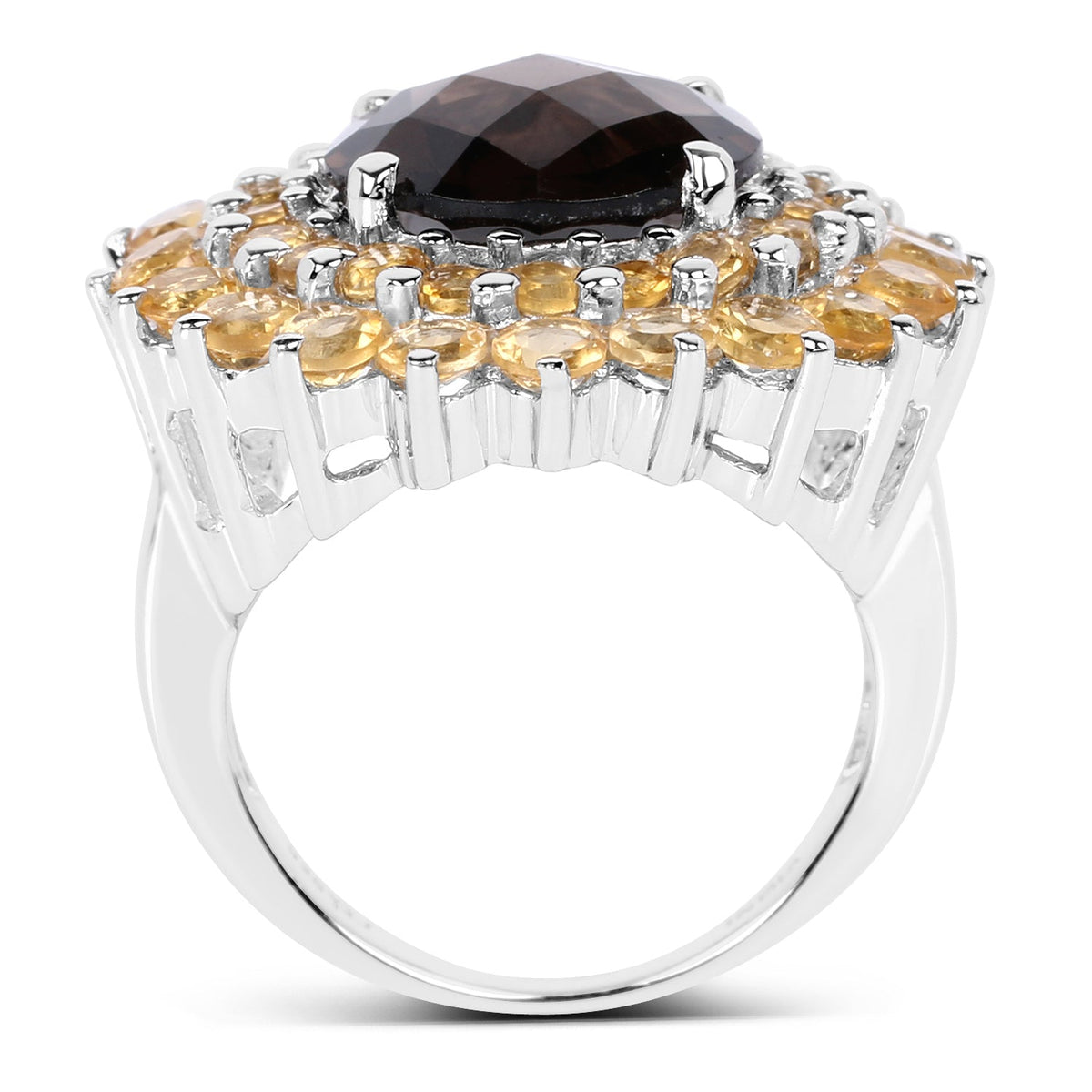 Ring by Bids.com: 8.56 ct smoky quartz & citrine in .925 silver with citrine halo on Tampa Home & Garden Store