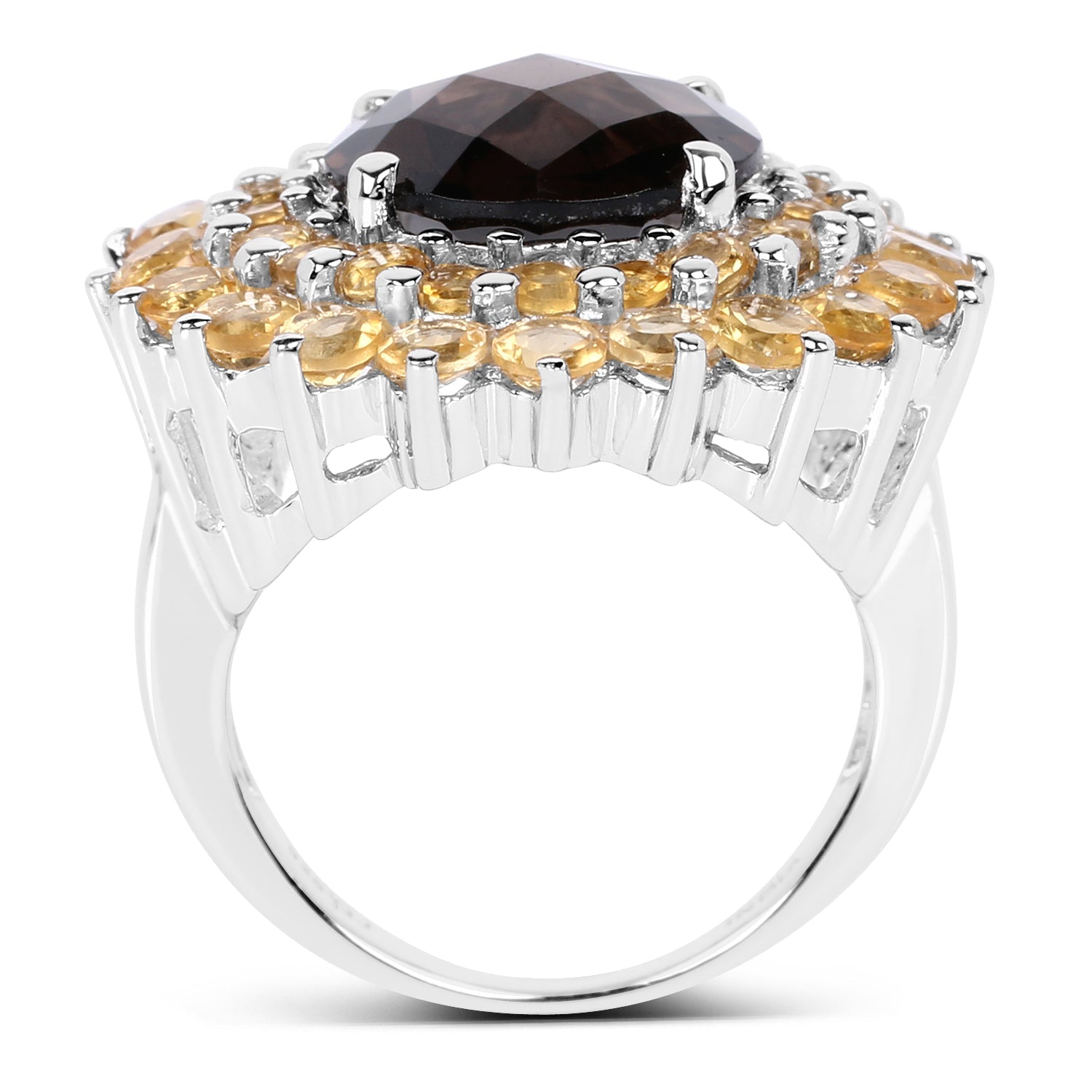 Ring by Bids.com: 8.56 ct smoky quartz & citrine in .925 silver with citrine halo on Tampa Home & Garden Store
