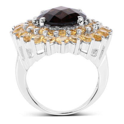Ring by Bids.com: 8.56 ct smoky quartz & citrine in .925 silver with citrine halo on Tampa Home & Garden Store