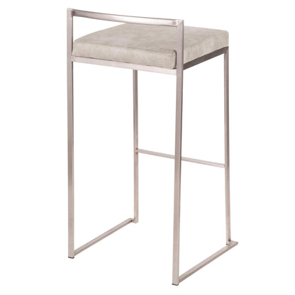 Contemporary stackable barstool set with padded beige seat and brushed metal frame HouseOfZazla on Tampa Home & Garden Store