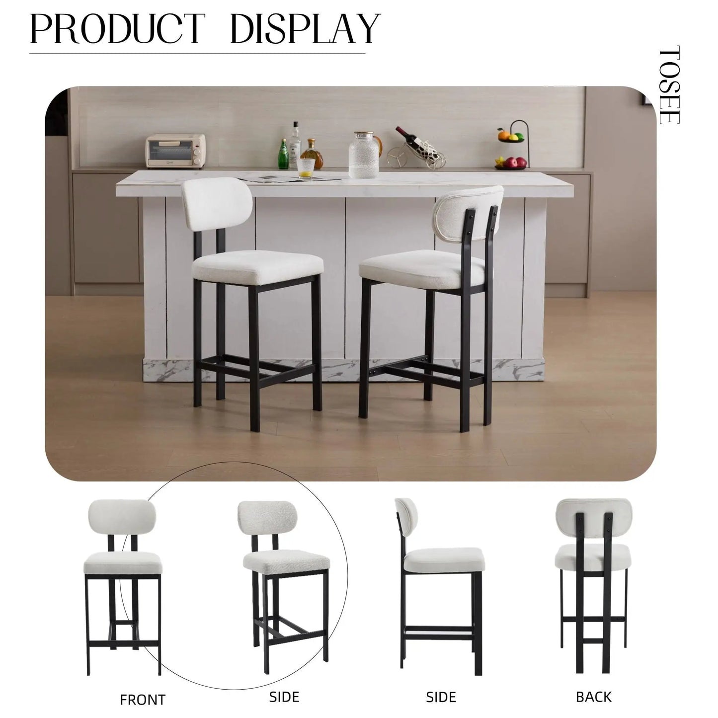 Modern Counter Height Stools Set of 2 Cushions
