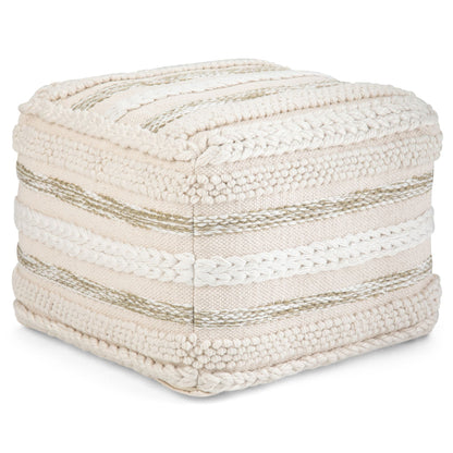 Sommer Handcrafted Square Pouf Unique Piece Furniture cream knit ottoman with chunky braids on Tampa Home & Garden Store