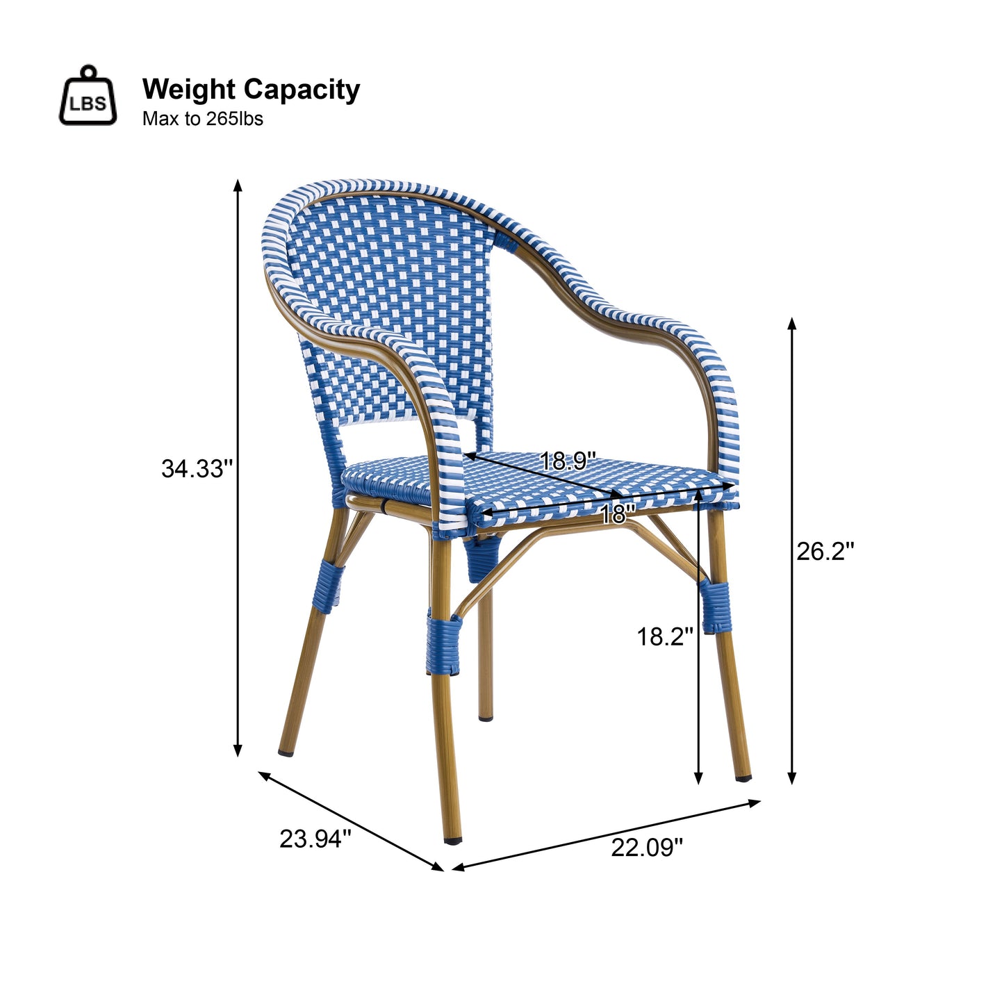 Outdoor Bistro Chairs Set of Aluminum and Rattan