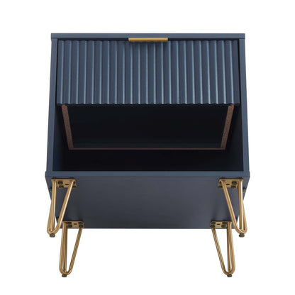 Modern navy nightstand with fluted drawer, gold handles and hairpin legs HouseOfZazla on Tampa Home & Garden Store