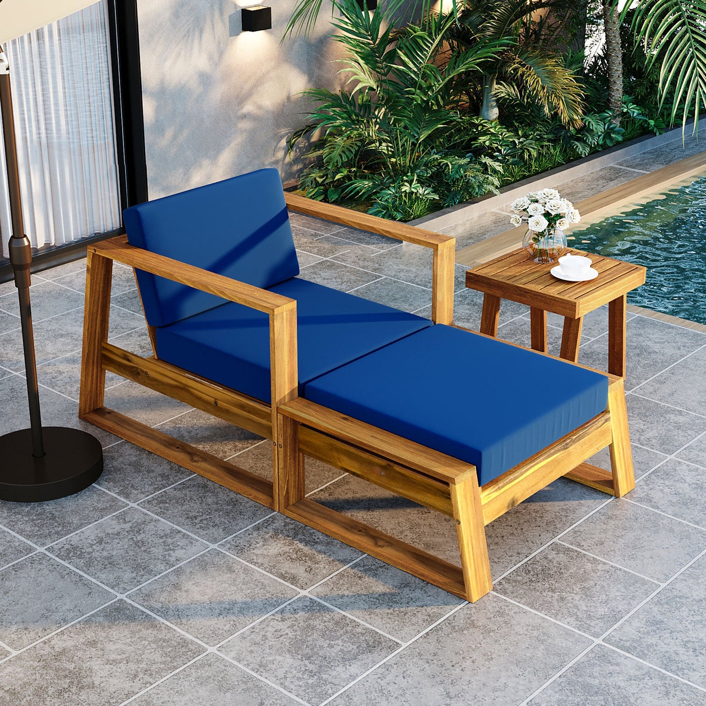 Acacia Wood Outdoor Lounge Set and Ottoman