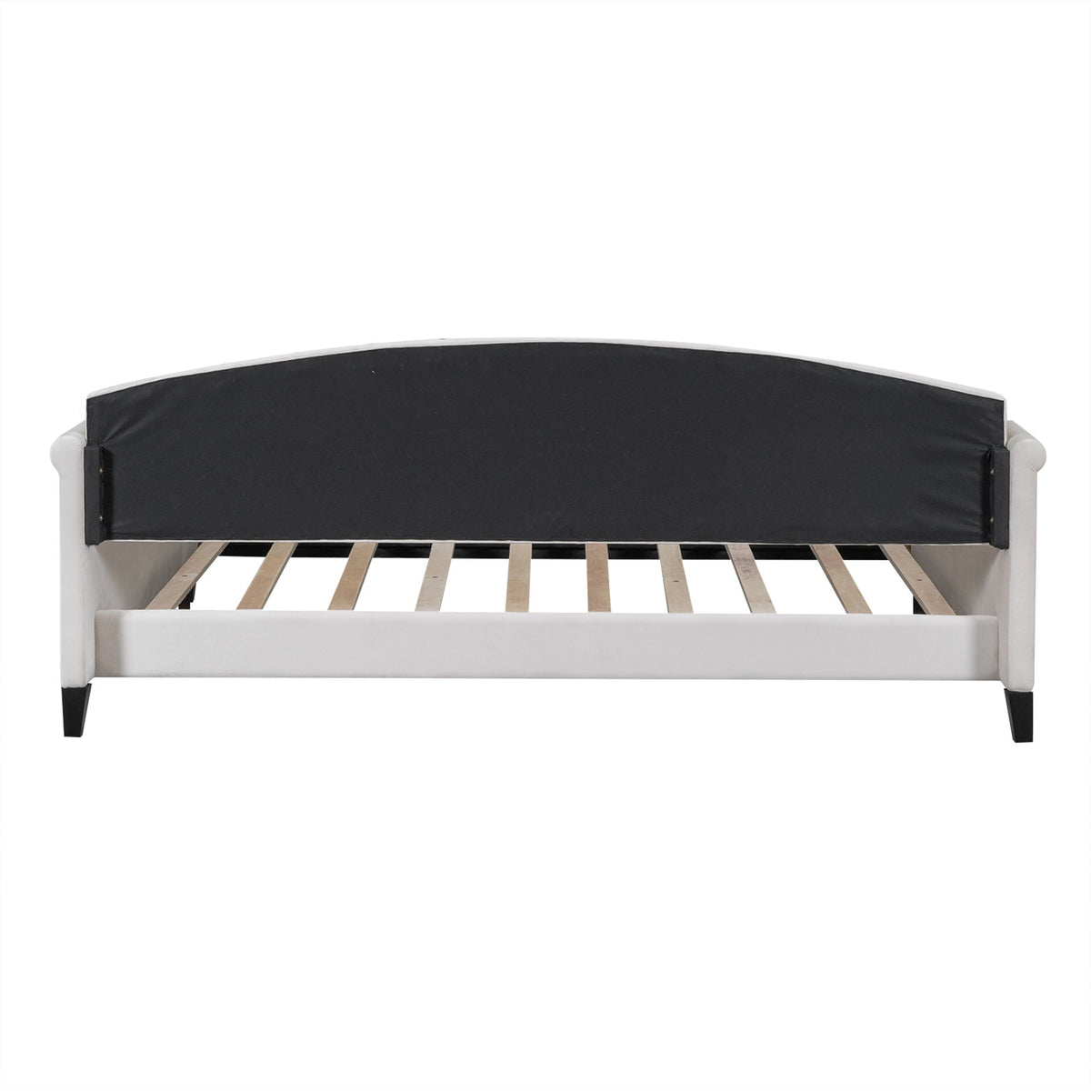 Modern Tufted Button Daybed by HouseOfZazla, black upholstery with white frame and slats on Tampa Home & Garden Store