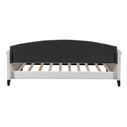 Modern Tufted Button Daybed by HouseOfZazla, black upholstery with white frame and slats on Tampa Home & Garden Store