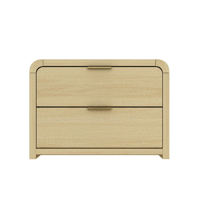 HouseOfZazla nightstand, modern minimalist solid wood with two drawers, light brown on Tampa Home & Garden Store