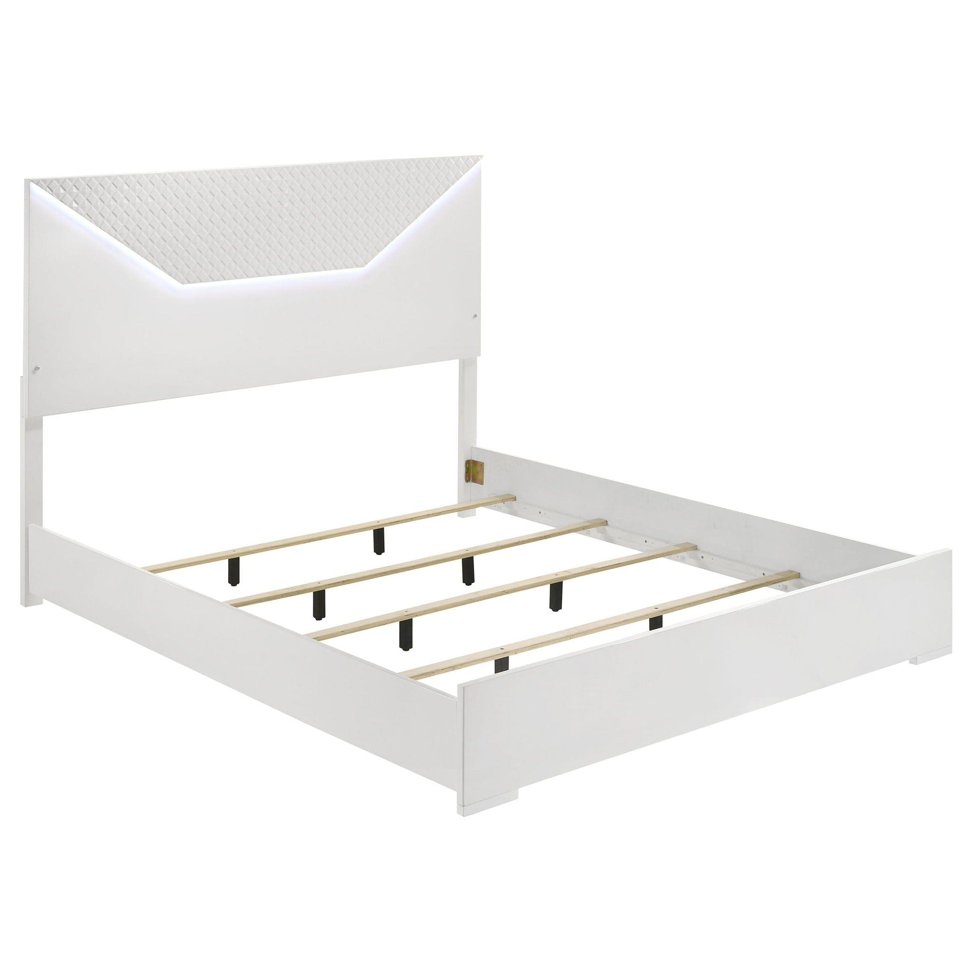 Pierce Panel Bed LED Headboard white metal frame with diamond-pattern headboard by HouseOfZazla on Tampa Home & Garden Store
