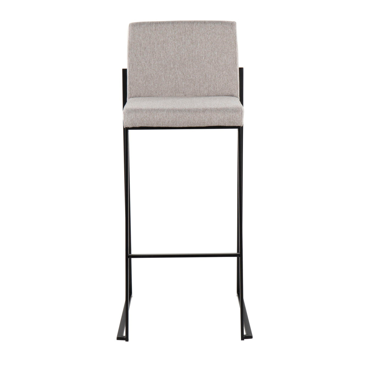 High back contemporary barstool set beige fabric upholstery with black metal frame on Tampa Home & Garden Store