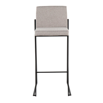 High back contemporary barstool set beige fabric upholstery with black metal frame on Tampa Home & Garden Store