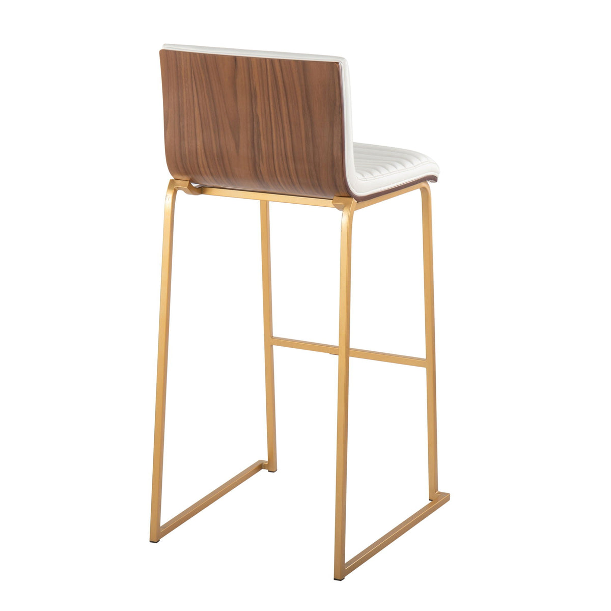 Mason Mara fixed-height barstool set with white upholstered seat, wood back, and gold legs on Tampa Home & Garden Store