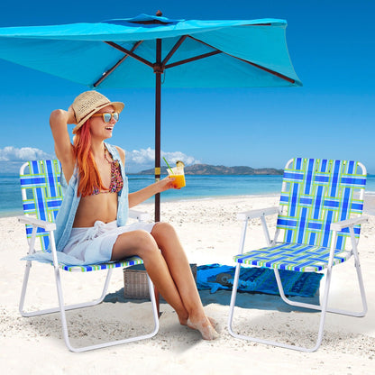 GemGear folding beach chairs with blue-green striped webbing and white frames, 2-pack on Tampa Home & Garden Store