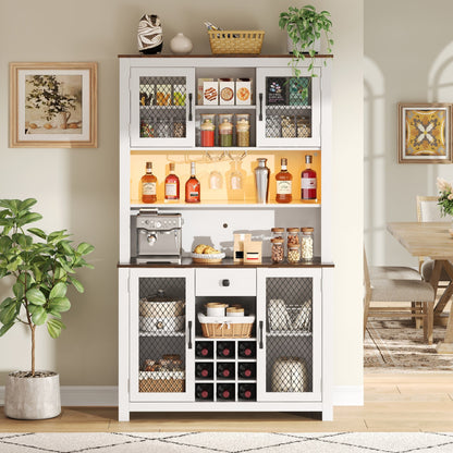 70.9-inch Kitchen Pantry Storage by HouseOfZazla in white with wood top and mesh doors on Tampa Home & Garden Store