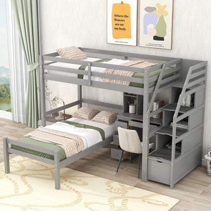 Loft Bed Standalone Bed with Storage Staircase