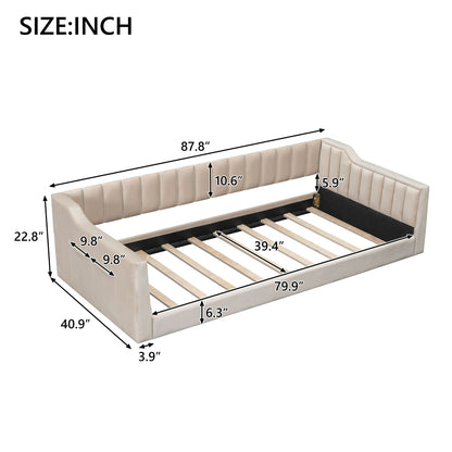 Daybed with side storage pocket in beige upholstery by Unique Piece Furniture, slatted base on Tampa Home & Garden Store