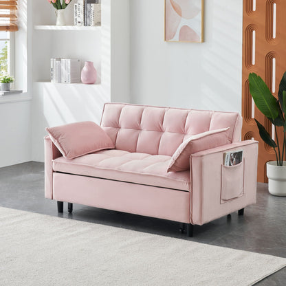 Pink velvet Sofa Bed With Pockets, 3-in-1 convertible sleeper by HouseOfZazla with side pocket on Tampa Home & Garden Store