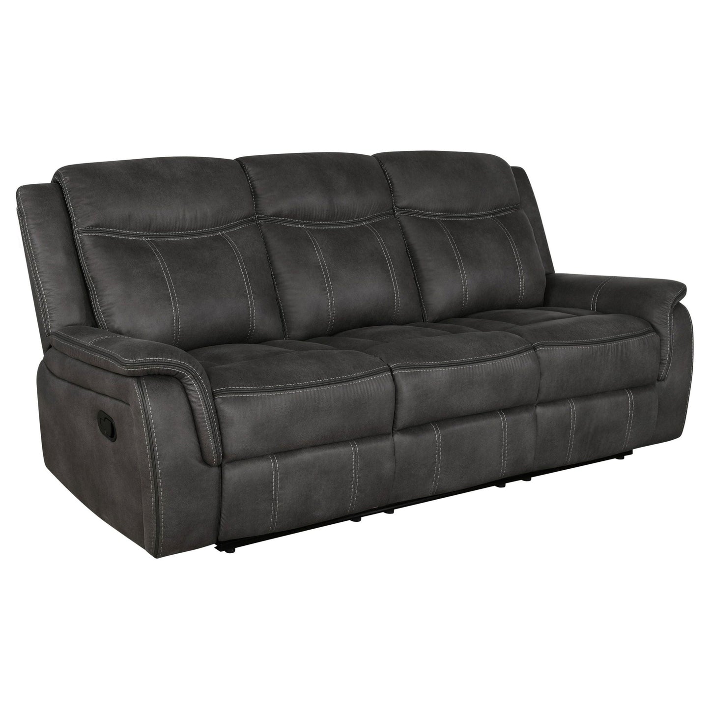 Franklin padded-arm reclining sofa with manual recline in charcoal, contrast stitching on Tampa Home & Garden Store