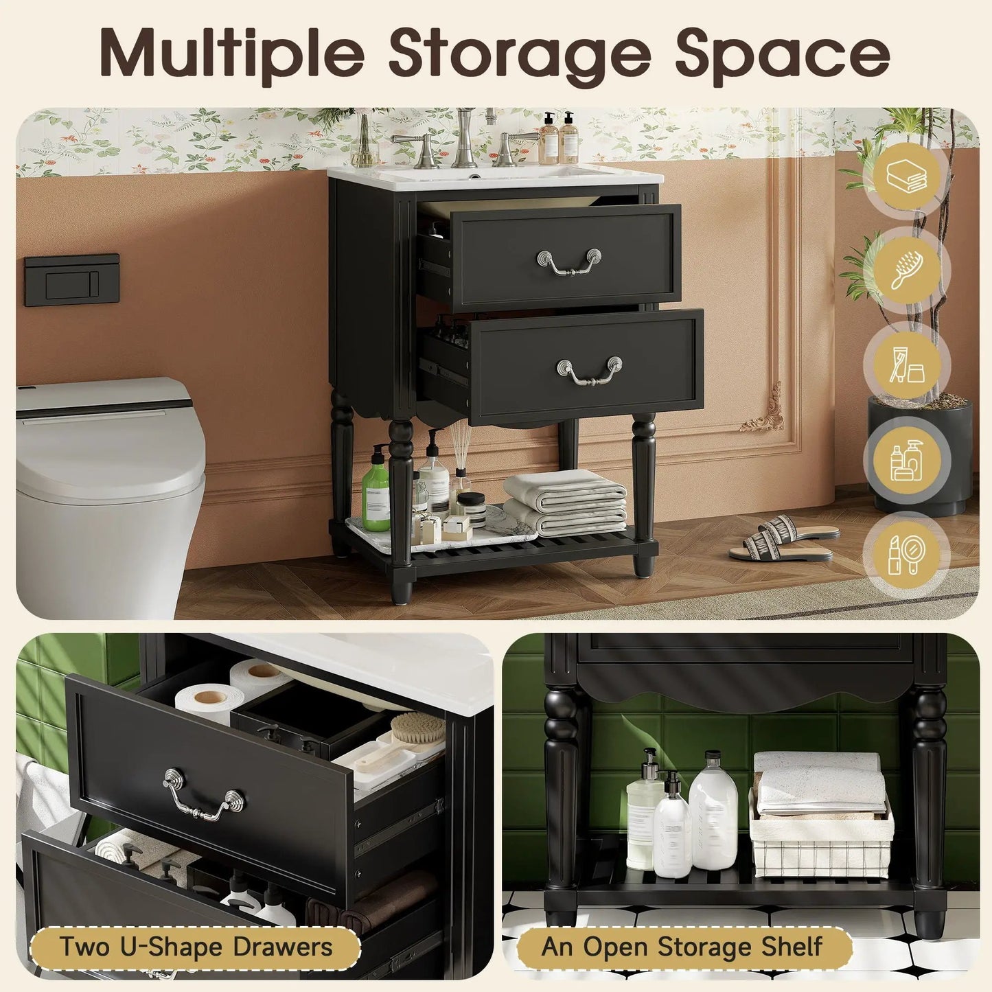 Wave Design Bathroom Vanity with Sink and Drawers