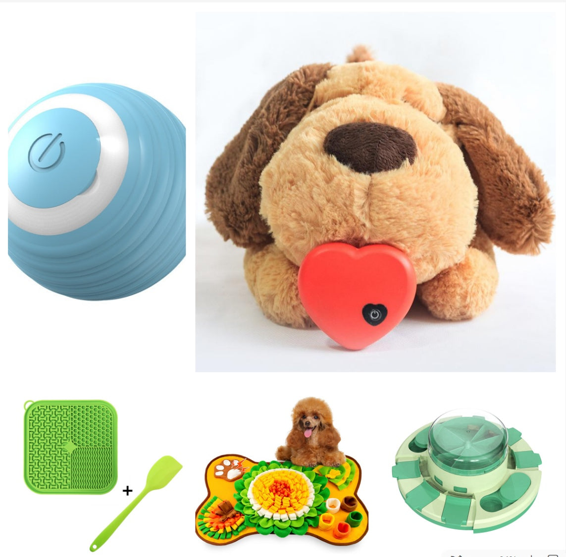 Blue Smart Dog Toy Ball USB interactive pet toy; plush dog with red heart and accessories on Tampa Home & Garden Store