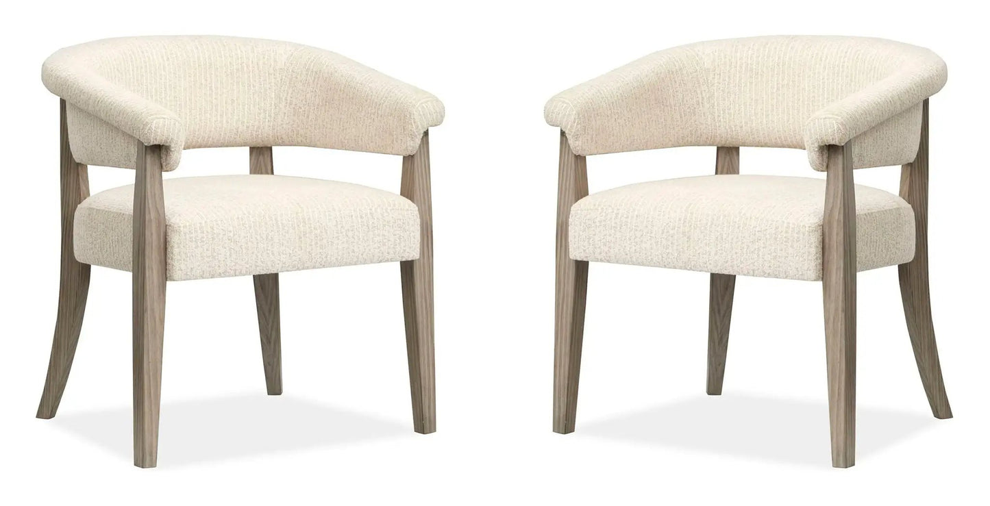 Braelyn Upholstered Host Chair set of 2 in Dorian Gray fabric with curved arms and wood legs on Tampa Home & Garden Store