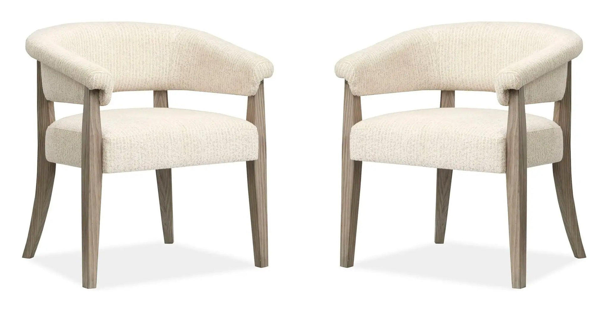 Braelyn Upholstered Host Chair set of 2 in Dorian Gray fabric with curved arms and wood legs on Tampa Home & Garden Store