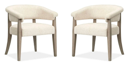 Braelyn Upholstered Host Chair set of 2 in Dorian Gray fabric with curved arms and wood legs on Tampa Home & Garden Store
