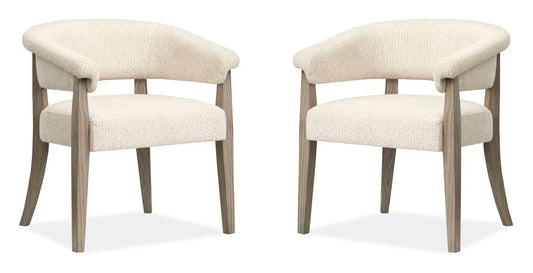 Braelyn Upholstered Host Chair set of 2 in Dorian Gray fabric with curved arms and wood legs on Tampa Home & Garden Store
