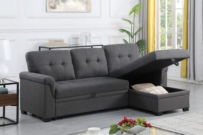 Lucca reversible sleeper sectional with storage chaise in gray fabric on Tampa Home & Garden Store