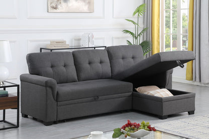 Lucca reversible sleeper sectional sofa with storage chaise in charcoal gray fabric on Tampa Home & Garden Store