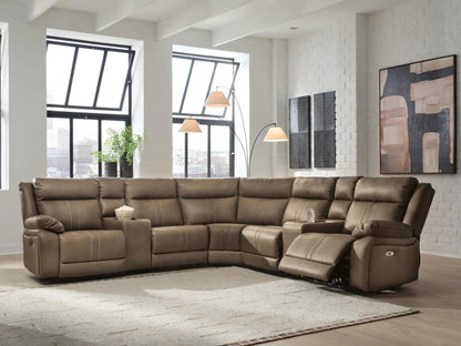 Max-Momentum reclining sectional in brown leather for modern living rooms on Tampa Home & Garden Store