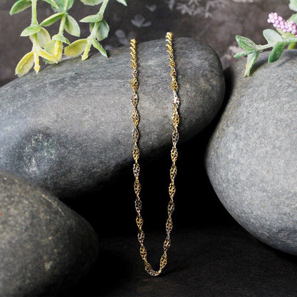 Two-tone 2.0mm Singapore chain necklaces in gold and silver, delicate linked design on Tampa Home & Garden Store