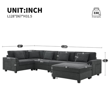 U Shaped Sectional Sofa 6 Seat Couch Set charcoal ottoman 2-piece Unique Piece Furniture on Tampa Home & Garden Store