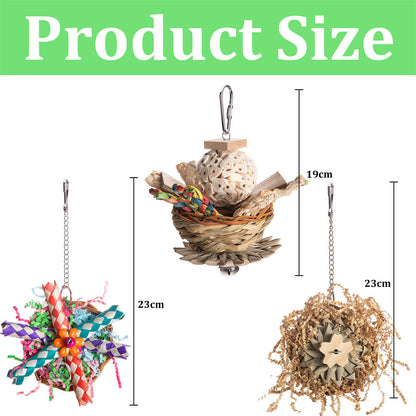 Parrot gnawing molar toy set: three hanging toys with rope, nest, crinkle ball Sell My Stuff on Tampa Home & Garden Store