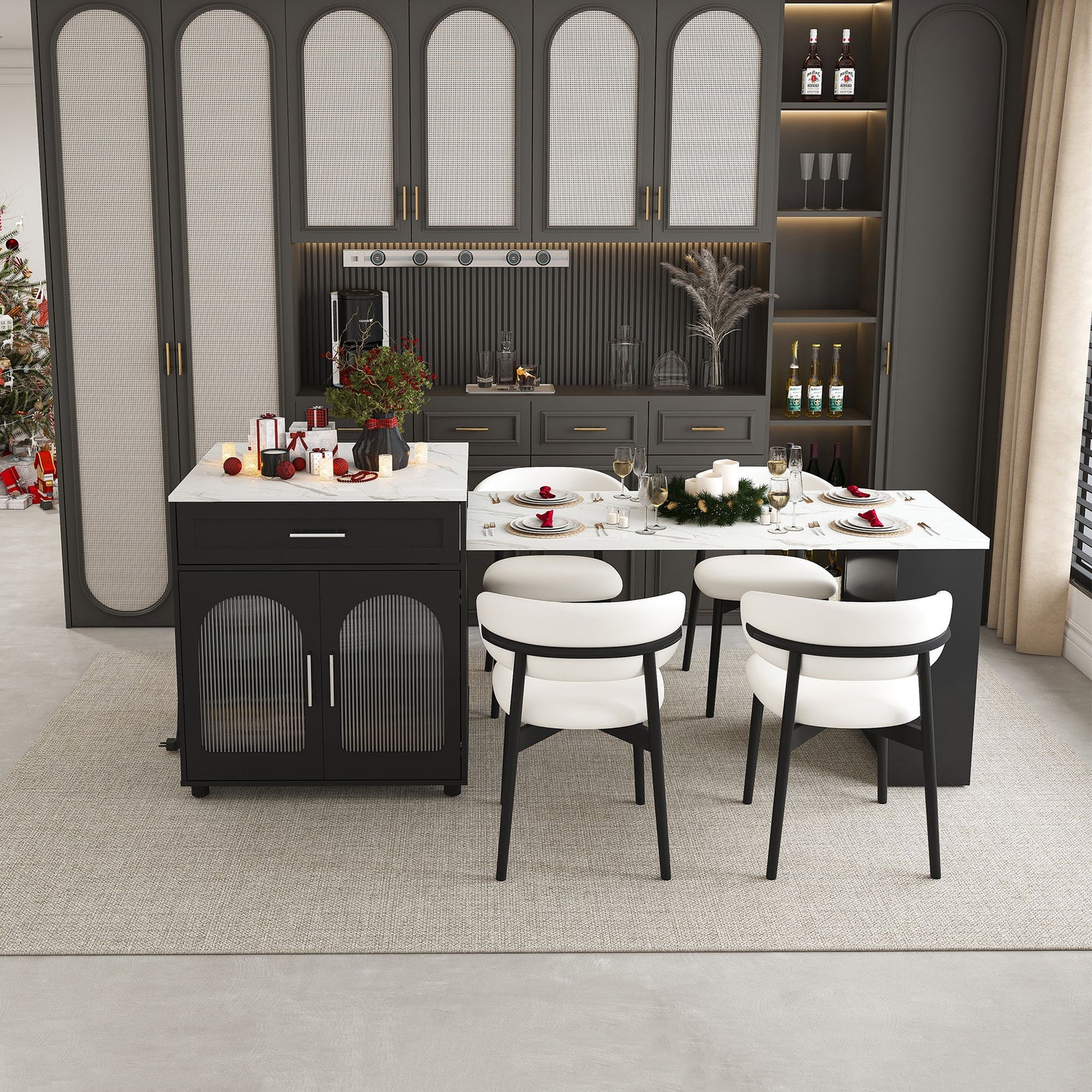 Expandable Kitchen Island With Power Outlet by HouseOfZazla in black with ribbed panels on Tampa Home & Garden Store
