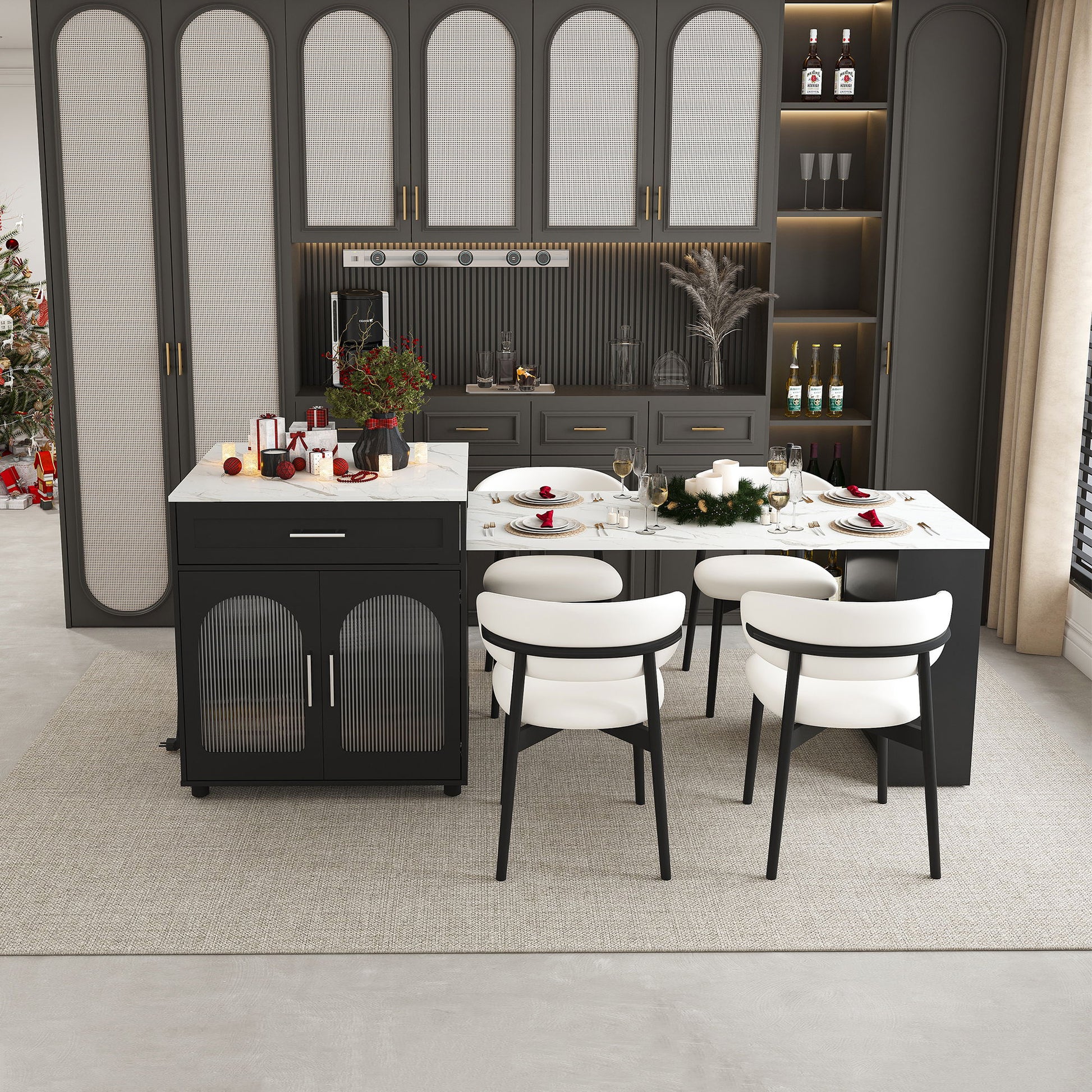Expandable Kitchen Island With Power Outlet by HouseOfZazla in black with ribbed panels on Tampa Home & Garden Store