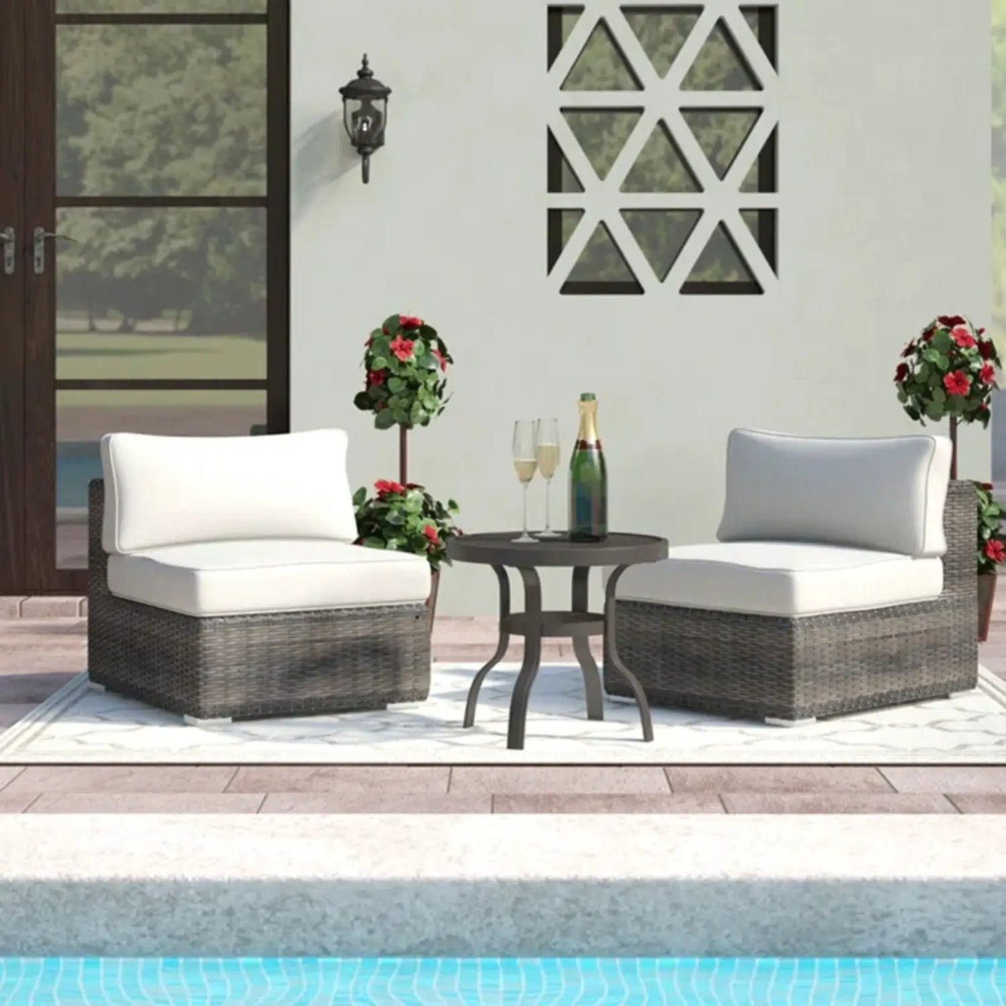 Wide Armless Chairs With Cushions (Set of 2) wicker white cushions poolside on Tampa Home & Garden Store