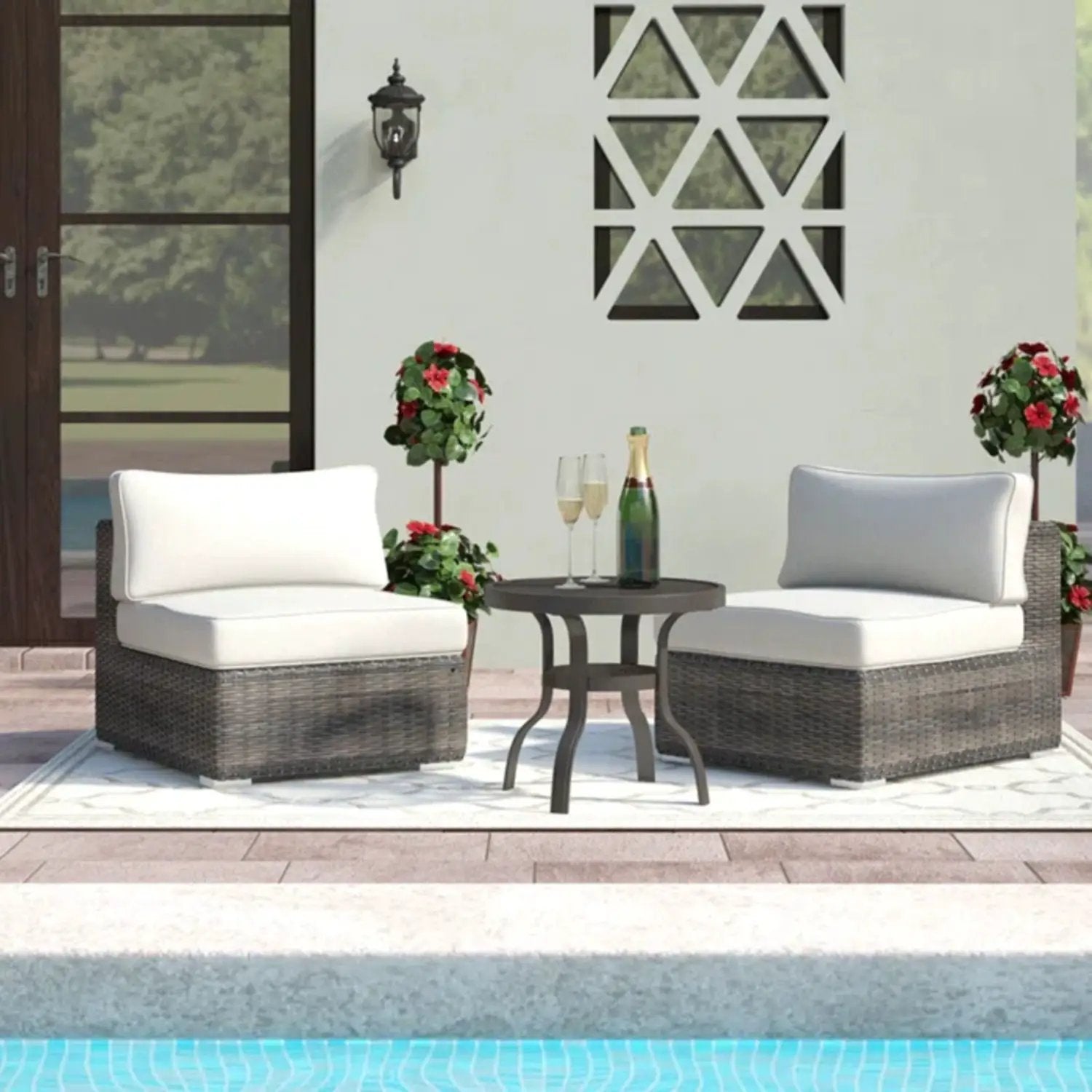 Wide Armless Chairs With Cushions (Set of 2) wicker white cushions poolside on Tampa Home & Garden Store