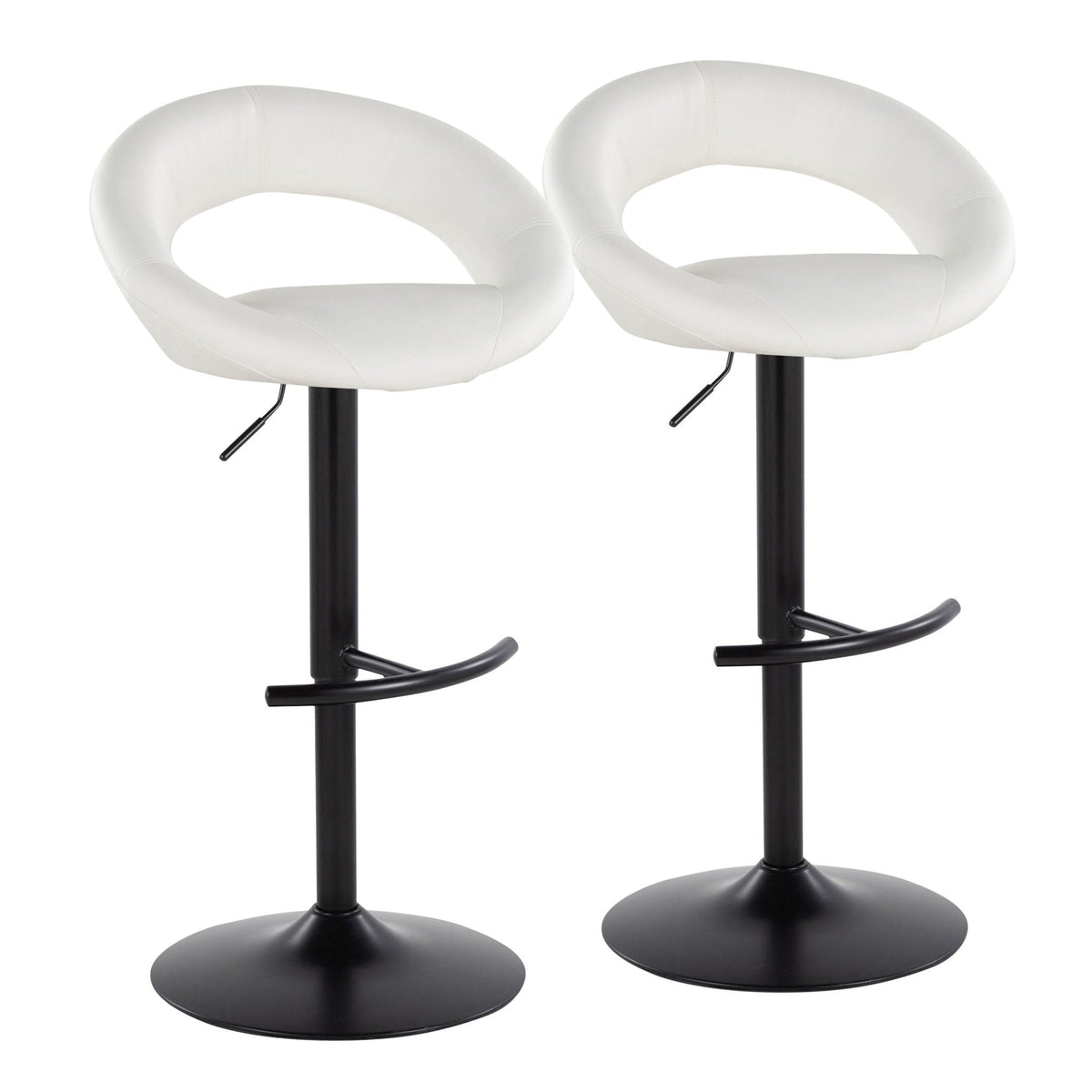 Contemporary adjustable barstool set in white with swivel and rounded T-footrest, 2 stools on Tampa Home & Garden Store
