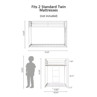Adam Metal Bunk Bed by HouseOfZazla, white twin-over-twin bunk with ladder fits 2 standard twin mattresses on Tampa Home & Garden Store
