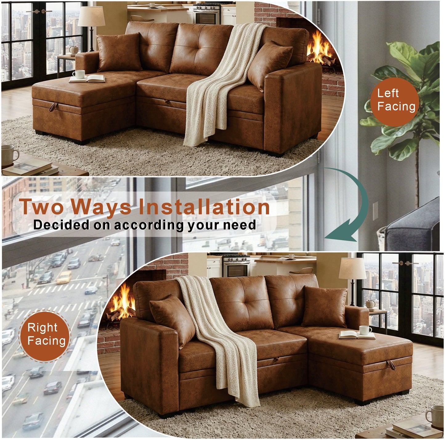 Reversible Chaise Sleeper Sofa and Guest Bed