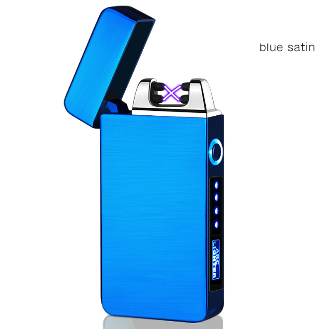 Electric lighter Stevvex blue satin metal windproof double arc USB rechargeable on Tampa Home & Garden Store