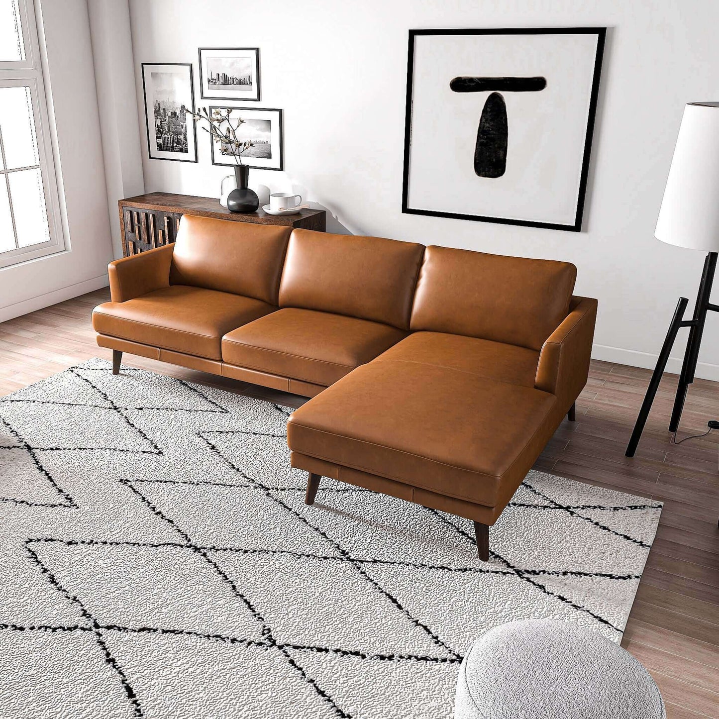 Lore High Quality L-Shaped Sectional sofa in tan leather by HouseOfZazla on Tampa Home & Garden Store