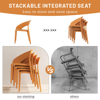 Stackable orange outdoor chairs by HouseOfZazla, 4-piece set; demonstrates stacking efficiency on Tampa Home & Garden Store