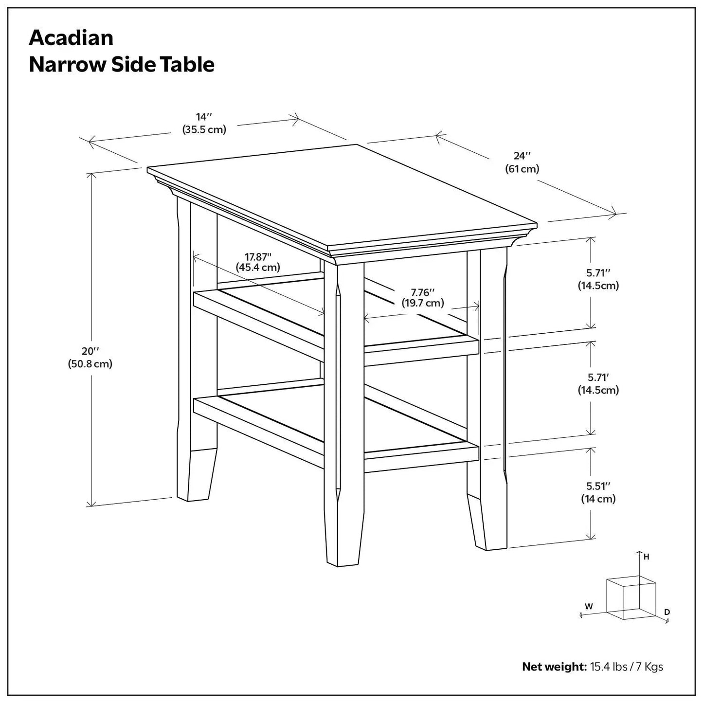 Acadian Narrow Side Table Handcrafted Solid Wood