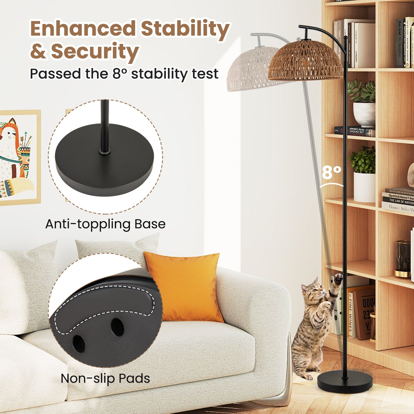 Arc Floor Lamp 63 Inches Tall Pole Lamp with Hanging Lampshade-Black
