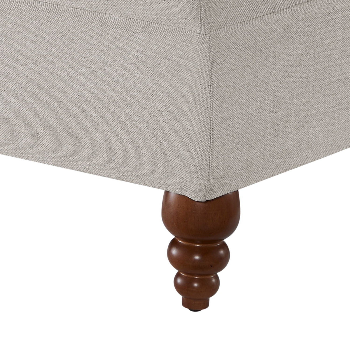 Upholstered ottoman footrest in beige/gray fabric with solid wood turned legs HouseOfZazla on Tampa Home & Garden Store