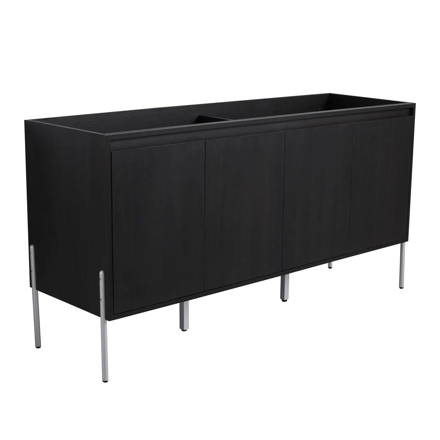 Freestanding bathroom vanity with soft-close cabinet doors, dark black finish, metal legs on Tampa Home & Garden Store
