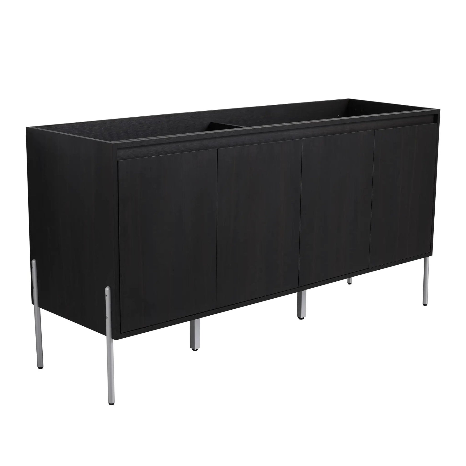 Freestanding bathroom vanity with soft-close cabinet doors, dark black finish, metal legs on Tampa Home & Garden Store